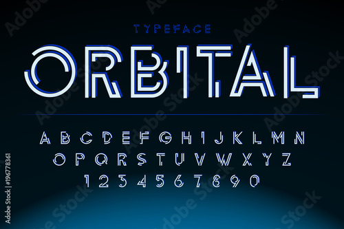 Futuristic display font design, alphabet, character set