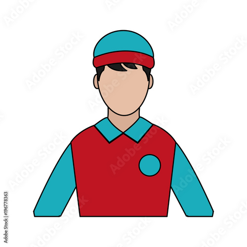man delivery courier wth hat and t-shirt uniform