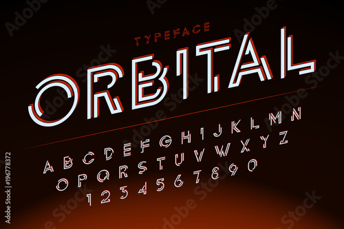 Futuristic display font design, alphabet, character set