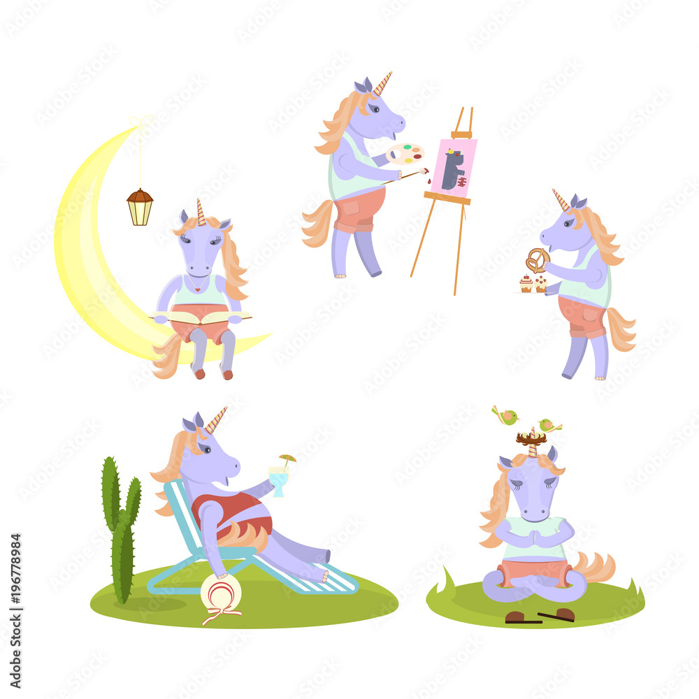 Obraz premium Set of funny Unicorn