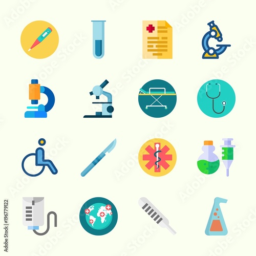 Icons about Medical with poison, worldwide, drob counter, microscope, pharmacy and test tube