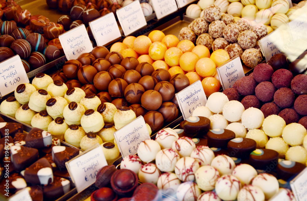 Chocolate ball in shop at Austria with German Language