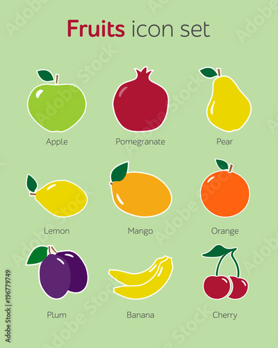 Fruit icon set simple flat vector illustration