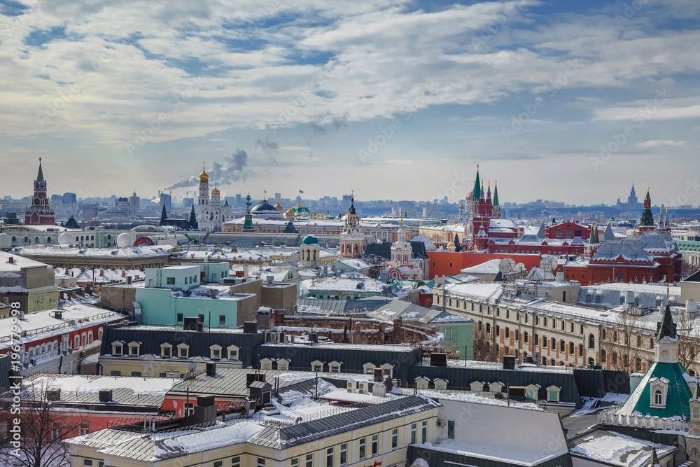 Panoramic view of Moscow, Russia.Winter dey
