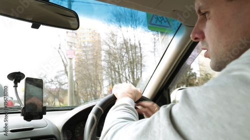 The driver uses GPS maps of the city.