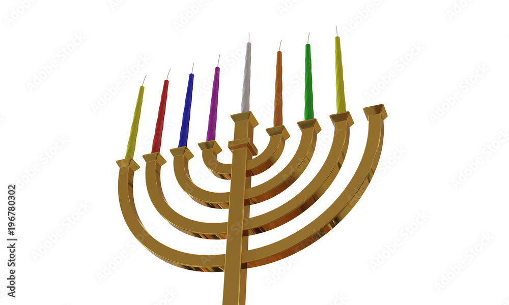Hanuka menorah and candles isolated on white Hanuka menorah and candles isolated on white