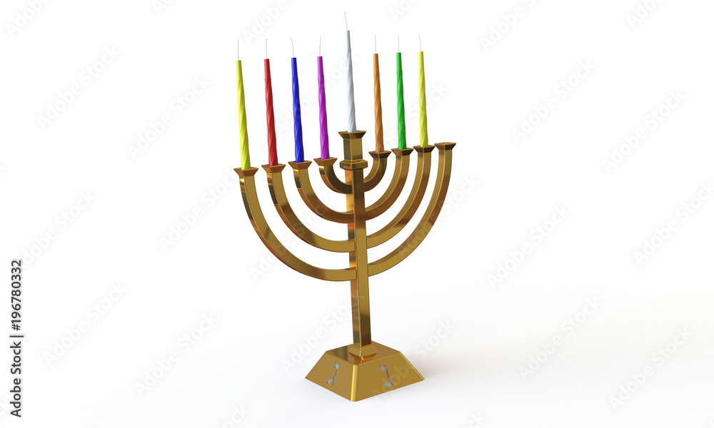 Hanuka menorah and candles isolated on white