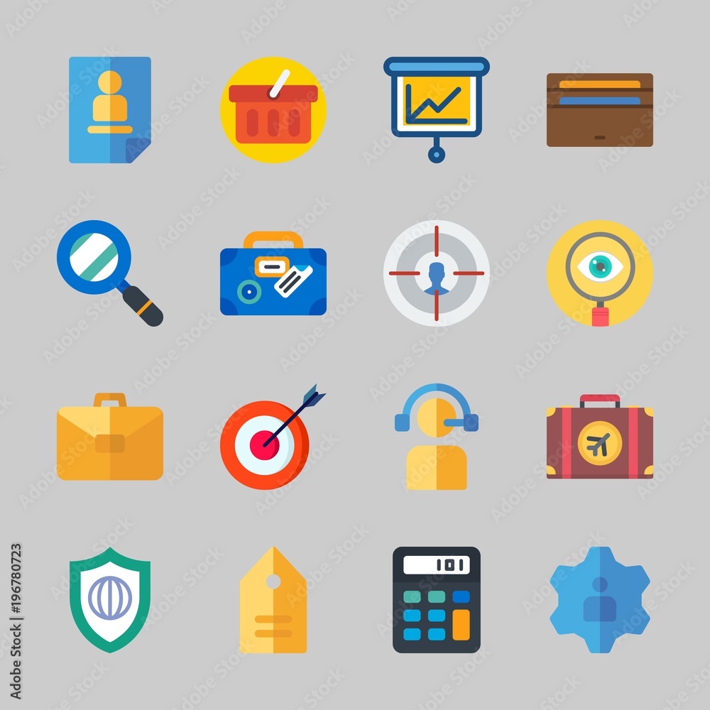 Icons about Business with shield, suitcase, telemarketer, jop, target and calculator Icons about Business with shield, suitcase, telemarketer, jop, target and calculator