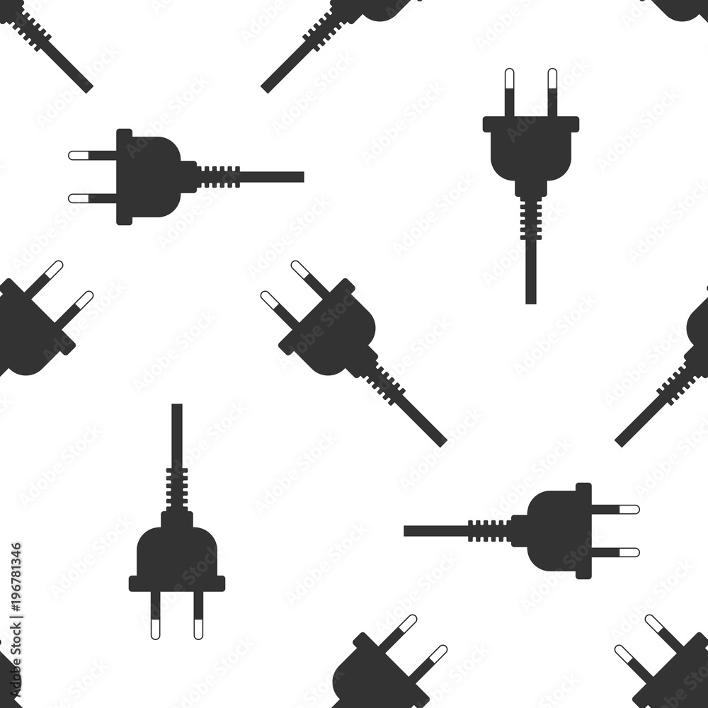 Electric plug icon seamless pattern on white background. Concept of connection and disconnection of the electricity. Flat design. Vector Illustration Electric plug icon seamless pattern on white background. Concept of connection and disconnection of the electricity. Flat design. Vector Illustration