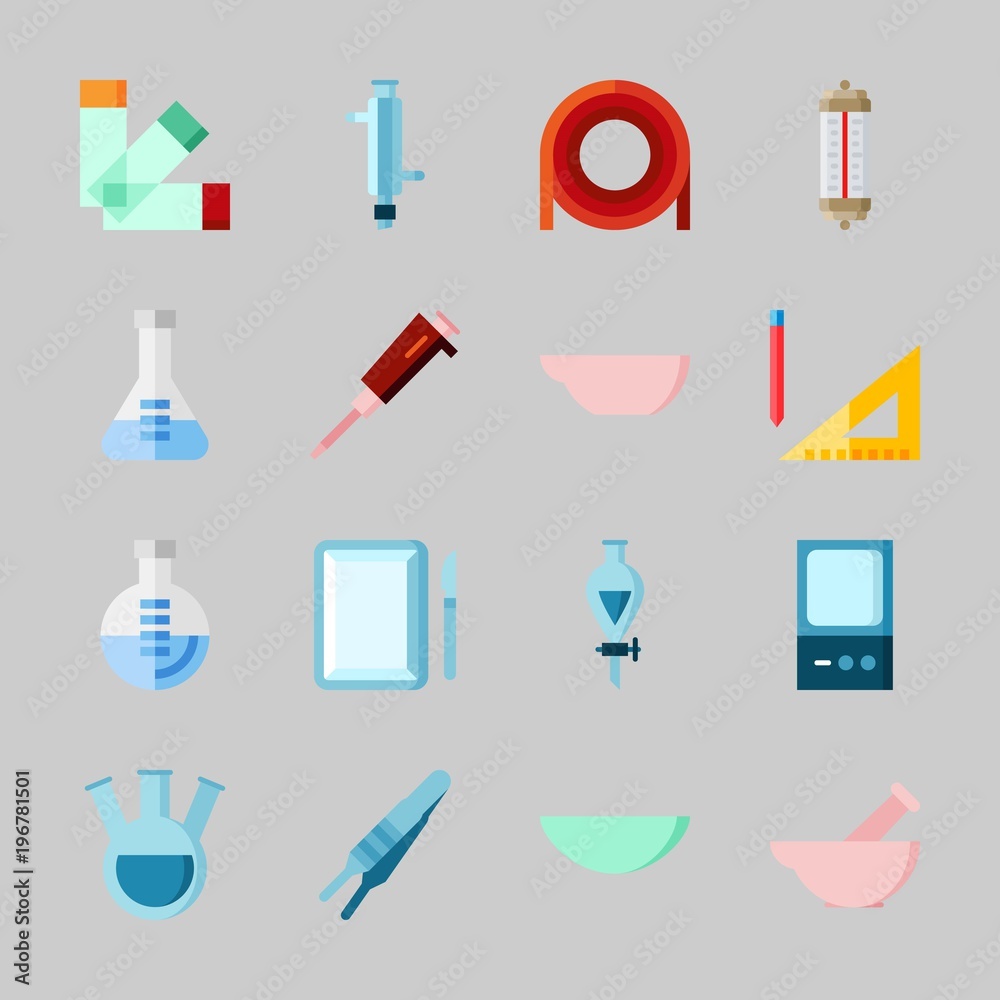Icons about Laboratory with tube, funnel, lab, flask, watch glass and surgery Icons about Laboratory with tube, funnel, lab, flask, watch glass and surgery