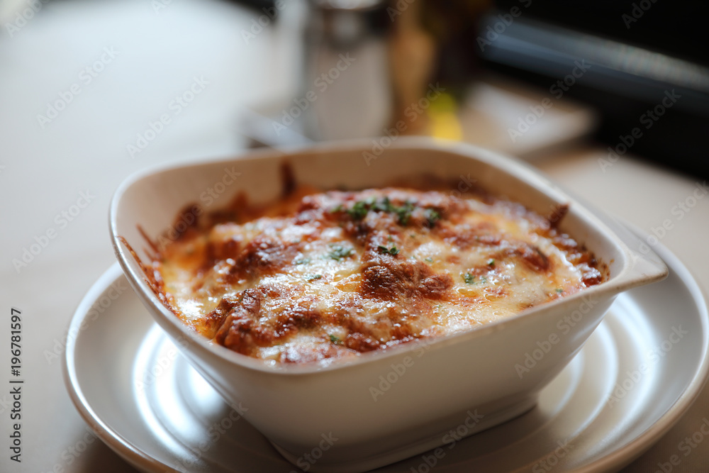 Homemade Beef Meat lasagna on dish in restaurant , Italian food Homemade Beef Meat lasagna on dish in restaurant , Italian food