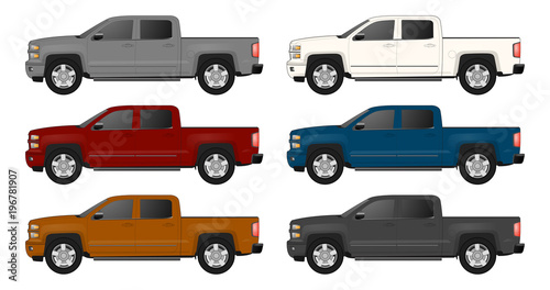 Off-road car on white background. Image of a brown pickup truck in realistic style. Vector illustration  © vallerialex