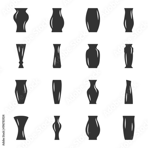 Set of black icons - vases for flowers without outlines on a white background. Vector illustration