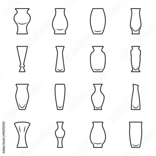 Set of black icons - vases for flowers on a white background. Vector.