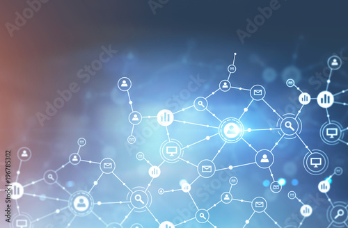 Glowing network hologram, futuristic interface