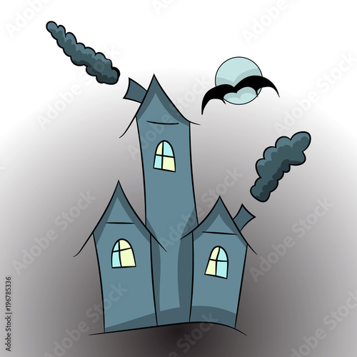 witch castle. a cartoon picture of Halloween. vector illustration. hand drawing