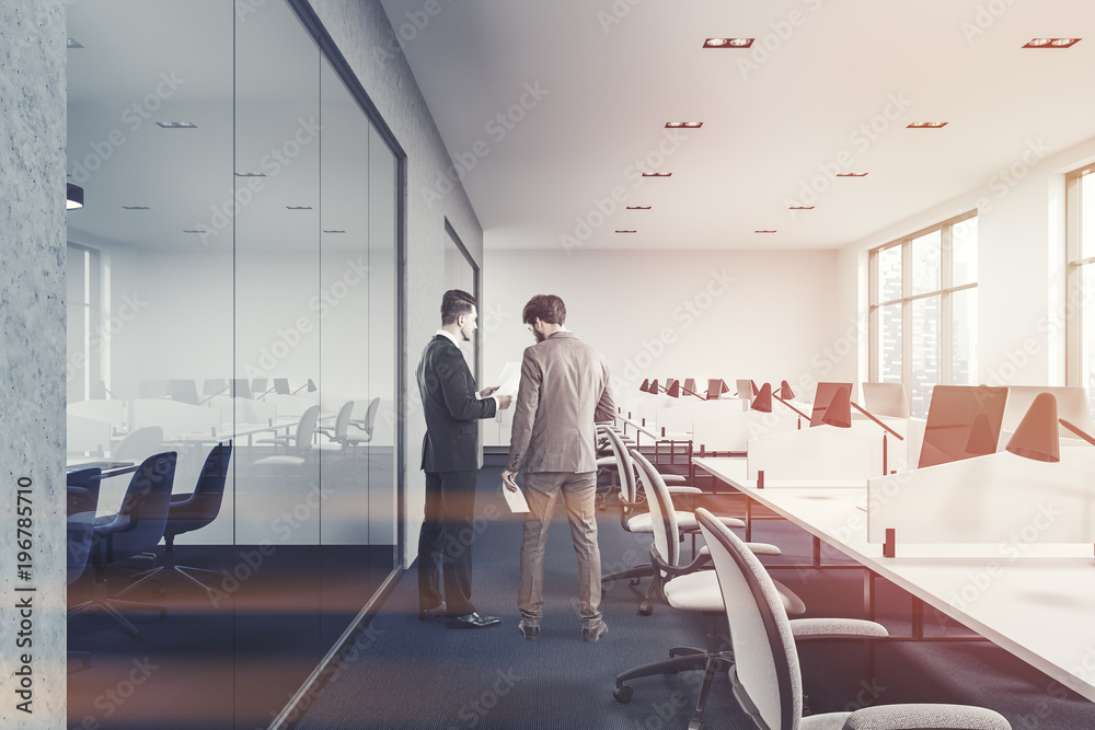 Fototapeta premium Black floor open space office interior toned