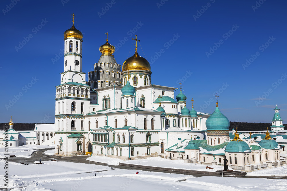 Panorama of the Voskresensky New Jerusalem stauropegial monastery in town Istra, Moscow region. Russia