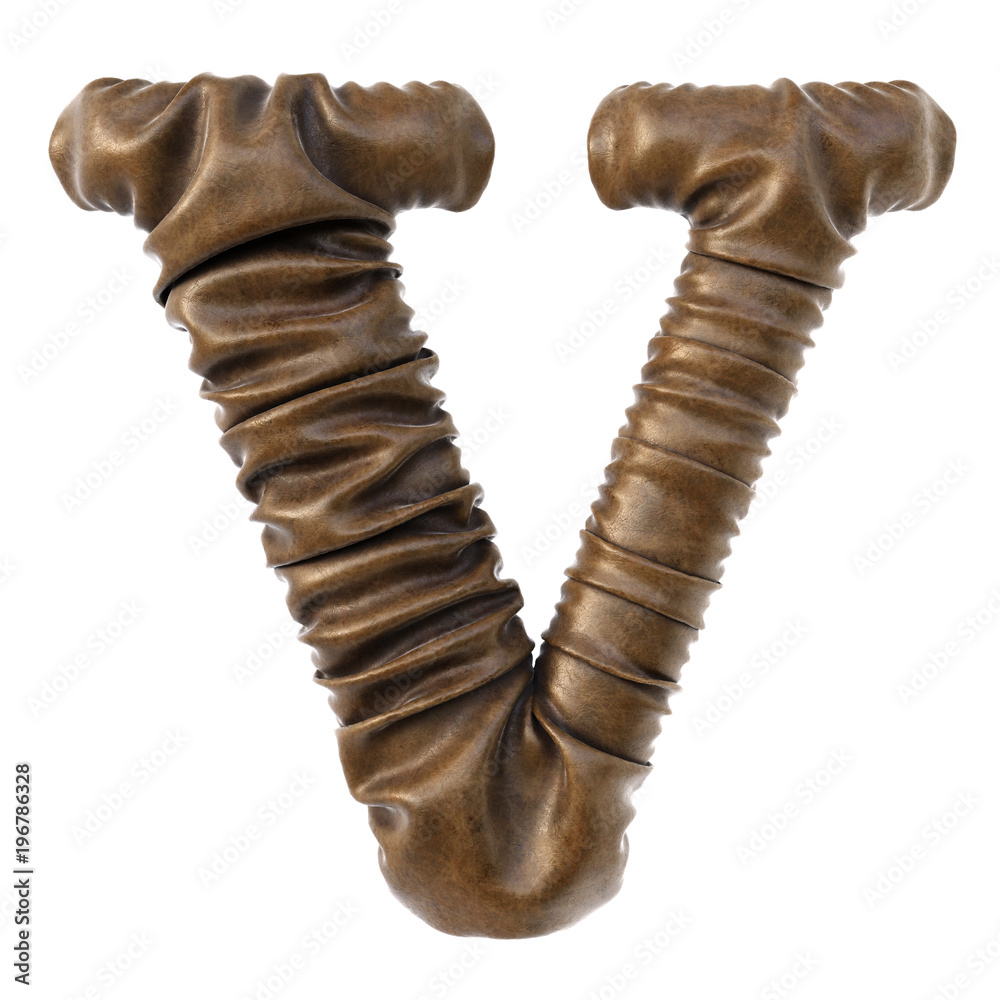 Alphabet made from brown leather with realistic folds. Isolated on white. 3D illustration. Alphabet made from brown leather with realistic folds. Isolated on white. 3D illustration.