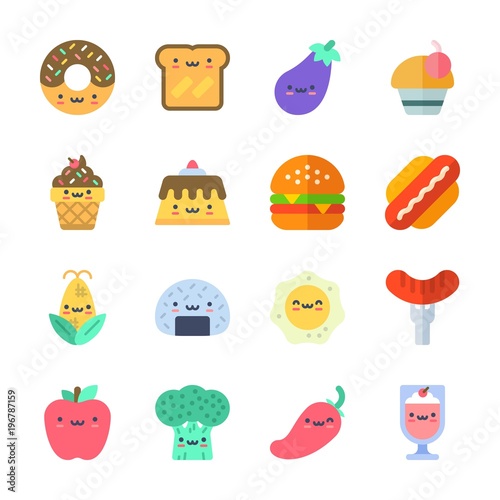 icon Food with ice cream  corn  onigiri  hamburger and broccoli