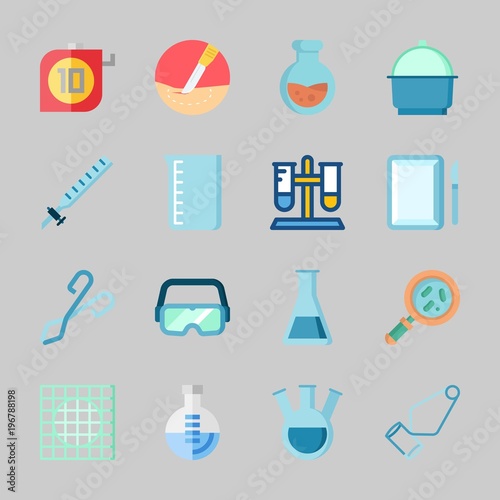 Icons about Laboratory with surgery  loupe  beaker  lab  crucible and test tube