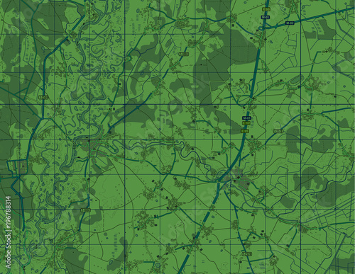 Abstract geographical map. Green vector image. Background monochrome. military map