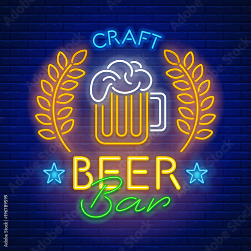 Neon sign craft beer bar