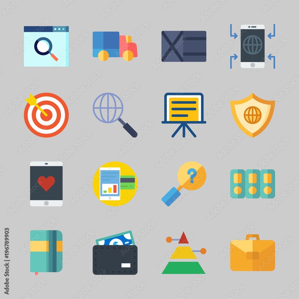 Icons about Business with presentation, search, folders, agenda, suitcase and target Icons about Business with presentation, search, folders, agenda, suitcase and target
