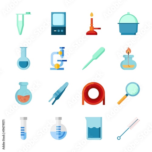 icon Laboratory with dropper, flask, crucible, lab and dropping liquid