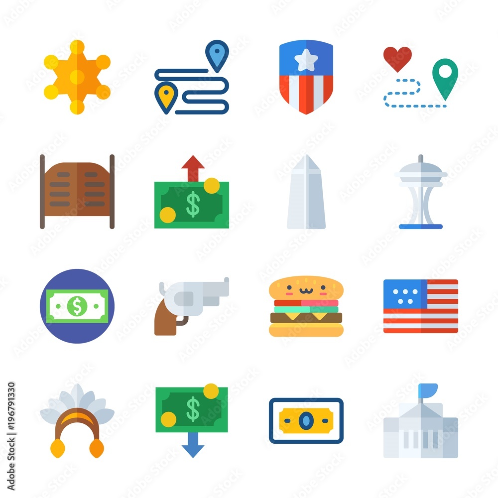 icon United States with gun, usa, sheriff, salon and white house icon United States with gun, usa, sheriff, salon and white house