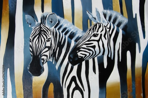 Wallpaper Mural Illustration with zebras on the black and white striped background. Torontodigital.ca