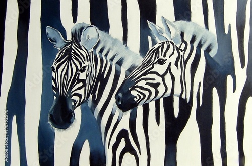 Wallpaper Mural Illustration with zebras on the black and white striped background. Torontodigital.ca