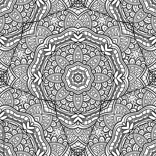 Vector Seamless Monochrome Pattern. Printable Coloring Pages. Hand Drawn Decorative Scales