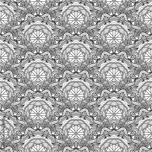 Vector Seamless Monochrome Pattern. Printable Coloring Pages. Hand Drawn Decorative Scales