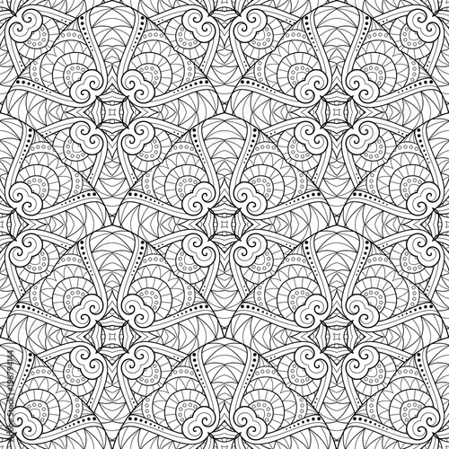 Vector Seamless Monochrome Pattern. Printable Coloring Pages. Hand Drawn Decorative Scales