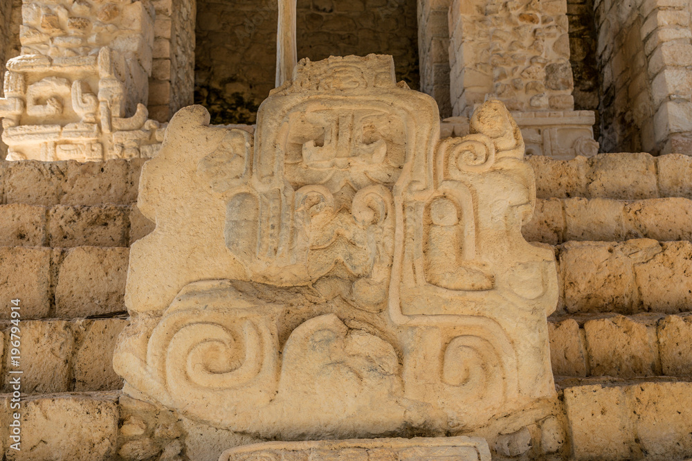 Ek' Balam, Mexico - May 17, 2017 - Ek Balam Mexico Mayan Artifacts, Warriors, Temples, and Ruins
