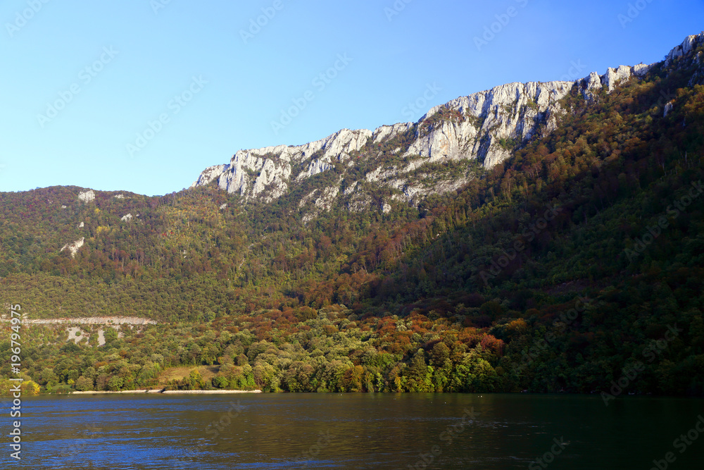 The Danube river flowing through the mountains, Romania, Europe