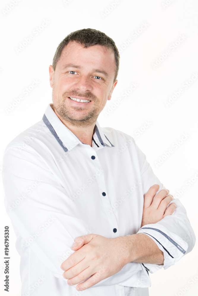 handsome middle aged man crossed arms and business smile handsome middle aged man crossed arms and business smile