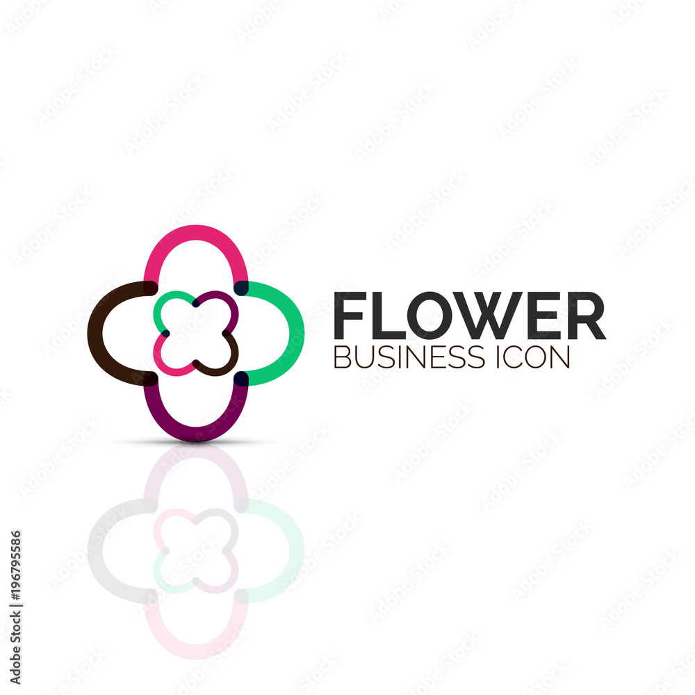 Abstract flower or star minimalistic linear icon, thin line geometric flat symbol for business icon design, abstract button or emblem