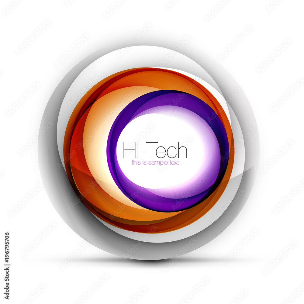 Digital techno sphere web banner, button or icon with text. Glossy swirl color abstract circle design, hi-tech futuristic symbol with color rings and grey metallic element Digital techno sphere web banner, button or icon with text. Glossy swirl color abstract circle design, hi-tech futuristic symbol with color rings and grey metallic element