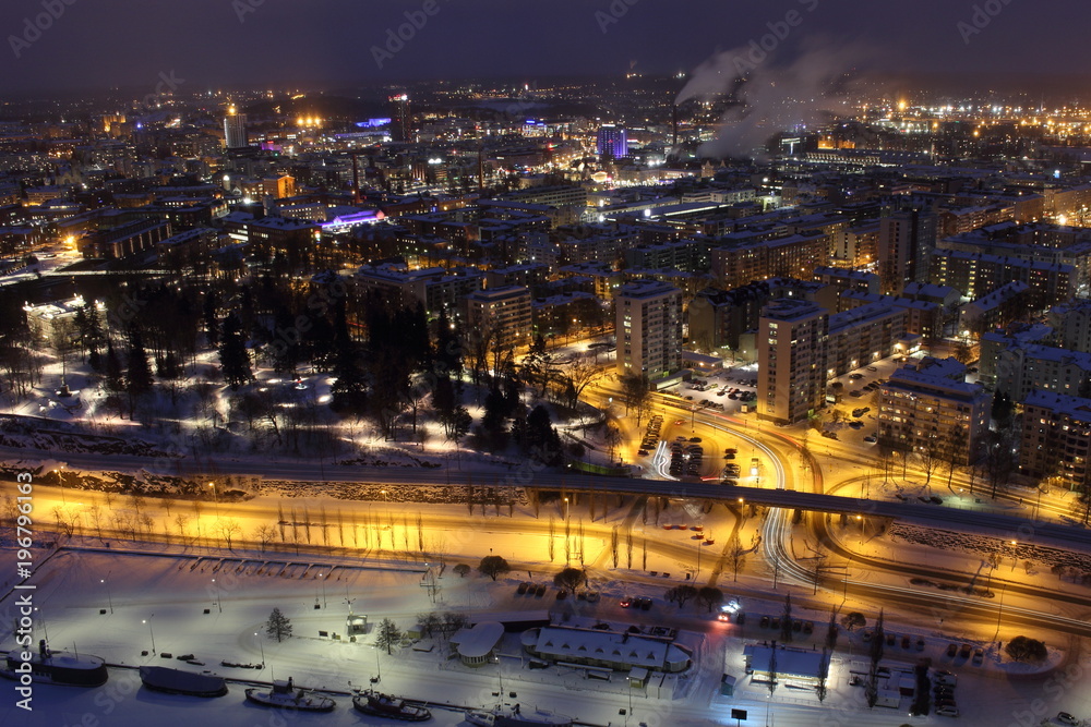 City lights of Tampere in the night