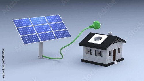 Photovoltaic panel replaces a coal power plant and gives green energy to a little house