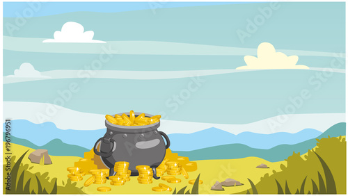 pot of gold coins on horizontal background. vector
