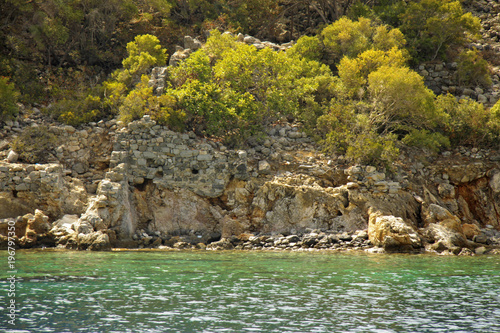 Seashore ruins on St. Nicholas island - Gemiler island, Turkey