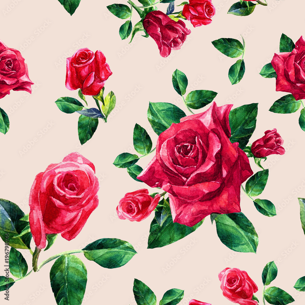 Naklejka premium Watercolor seamless pattern of roses.