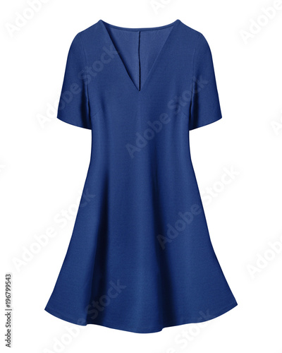 Navy blue retro dress with short sleeves isolated on white