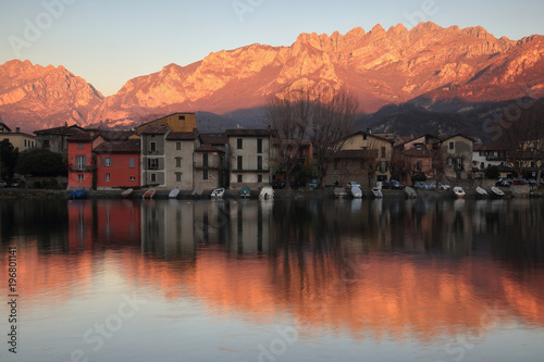 Dusk on the mount Resegone and Pescarenico, Pescarenico, Lecco province, Lombardy, Italy, Europe photo