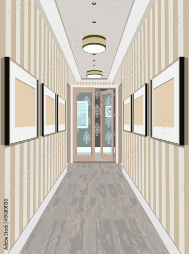 Modern Classic Hall Hallway Corridor In Old Vintage Apartment. Hallway illustration.