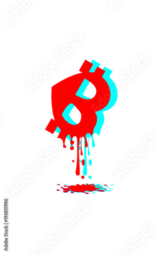 Bitcoin drip down concept vector illustration with blank space for text, depreciation falling price of red bitcoin