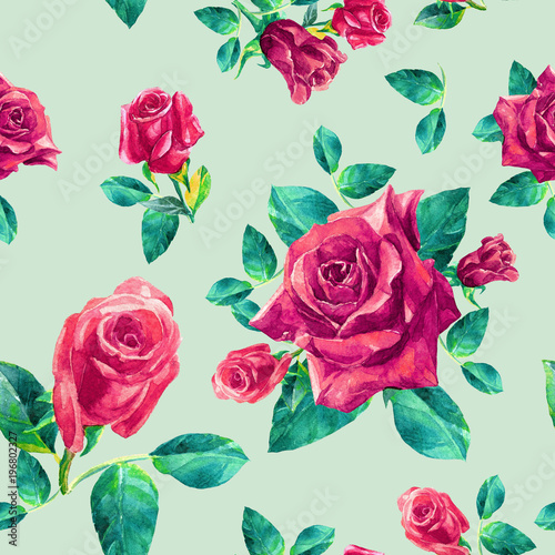 Watercolor seamless pattern of roses. © Svitlana